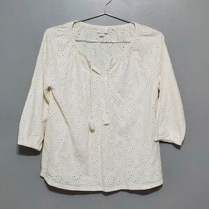 J. Jill Ivory Eyelet Blouse 3/4 Sleeve Size Medium Petite